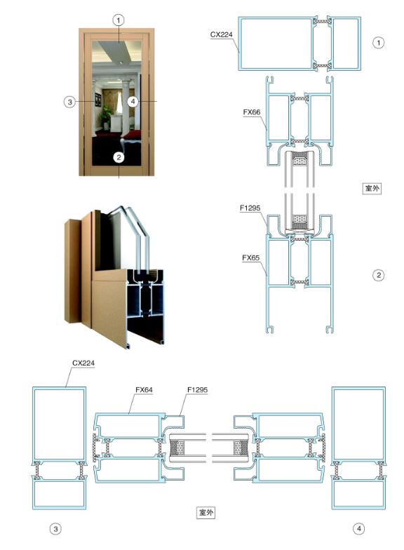 k100系列隔热节能地弹门结构图|断桥铝门窗|广东兴发
