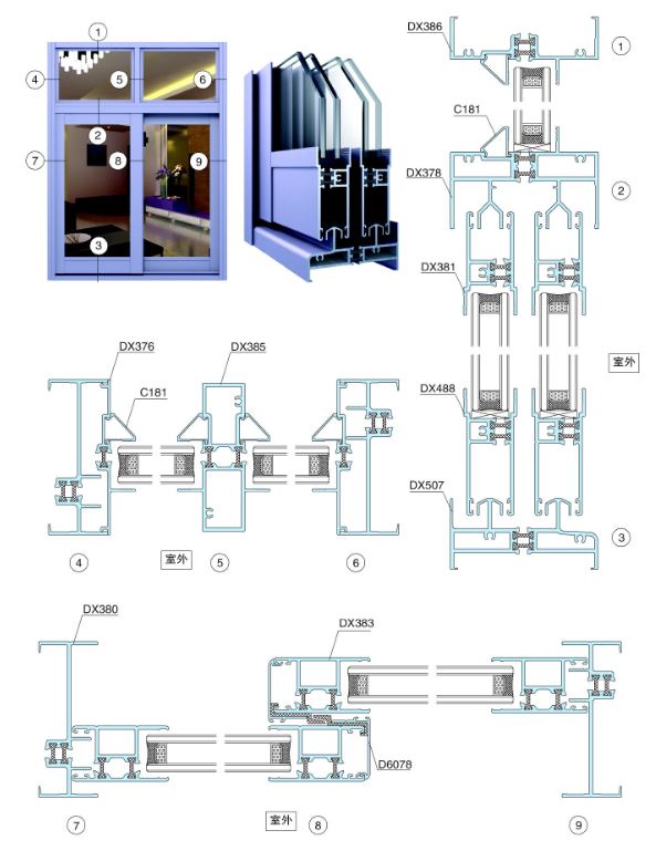 m92b系列隔热节能推拉门结构图|断桥铝门窗|广东兴发铝业有限公司